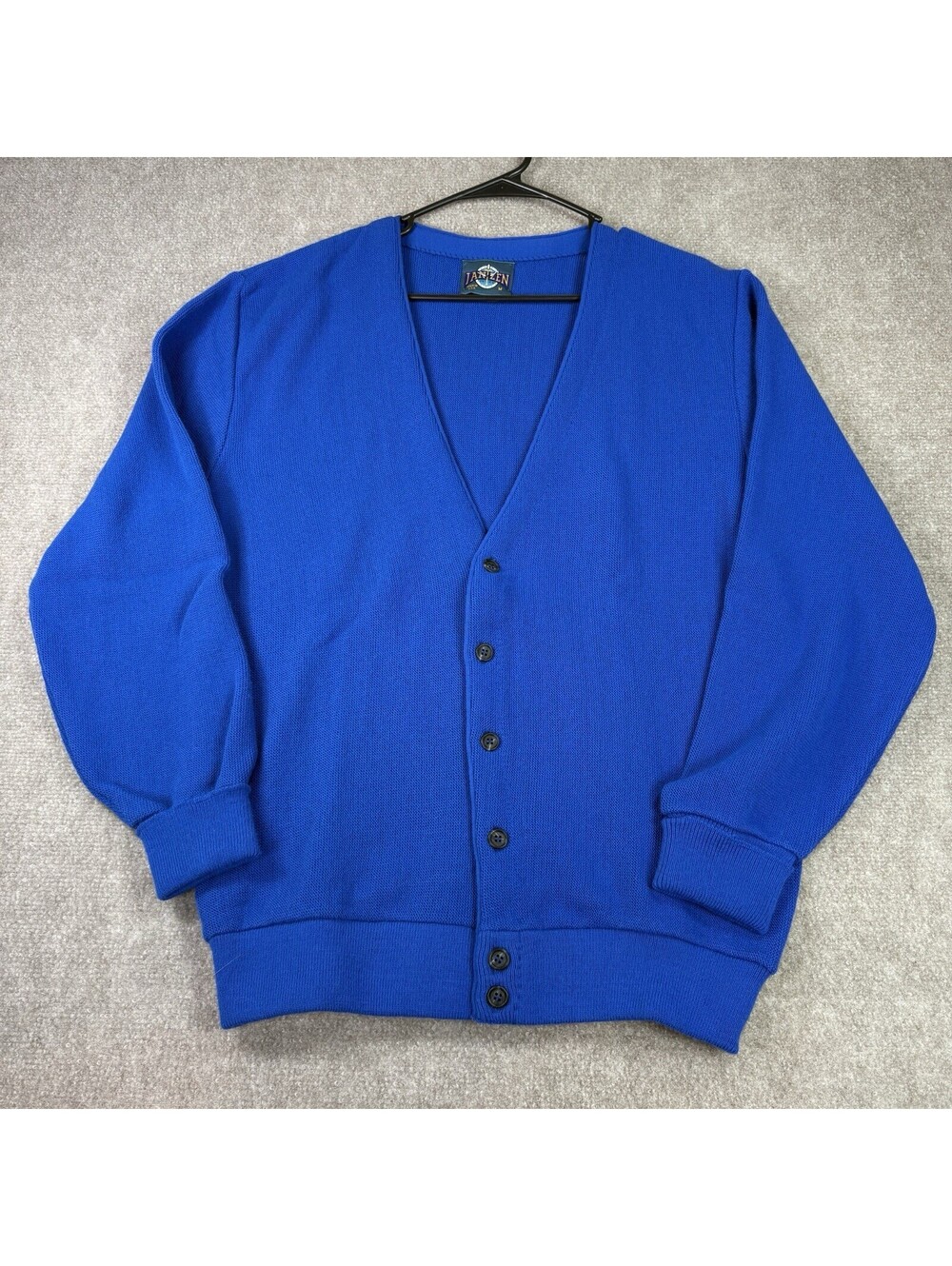 Vintage 90s Jantzen Mens Royal Blue Knit Cardigan Sweater Medium Made In USA
